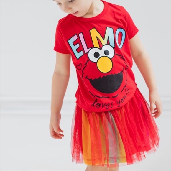Sesame Street Elmo Red Tee and Colorful Skirt Set - Picture 2 of 4